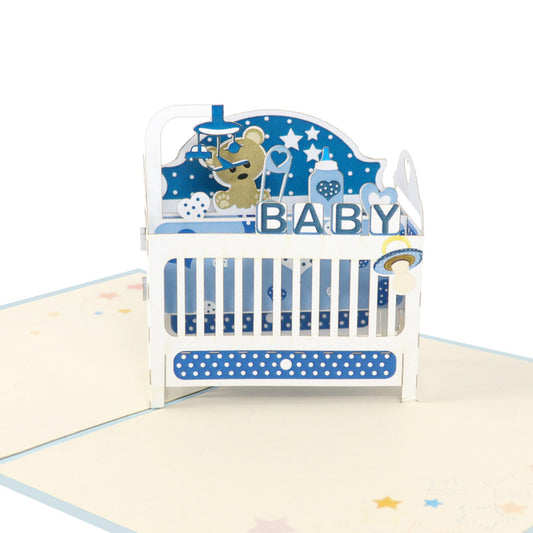Baby Cot Pop Up Card (Blue)
